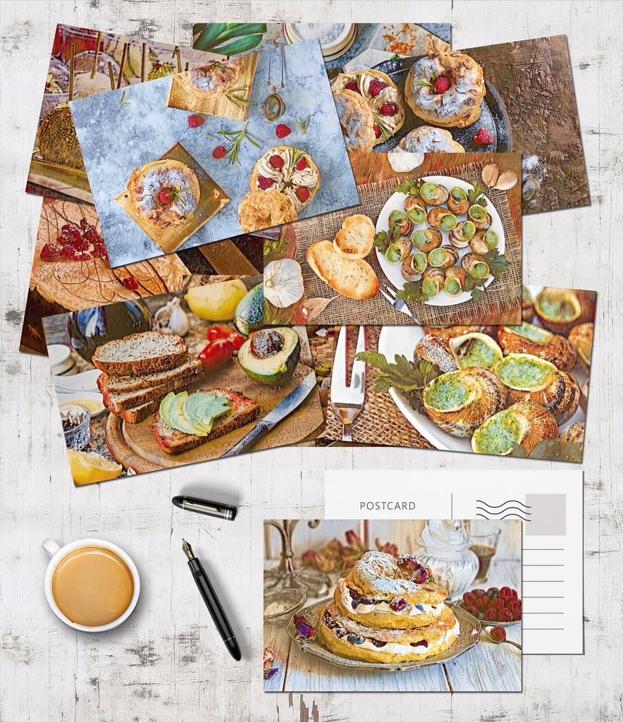 French Afternoon Tea Postcard Set of 10 Coffee Shop Watercolors Cards French Desserts Dishes Toast Thank You Card Moving Cards