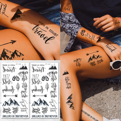 Supperb Temporary Tattoos - Mountain Outline Wildness Adventure Stay Wild Enjoy Life Quotes Wording Words Temporary Tattoos (Set of 2)