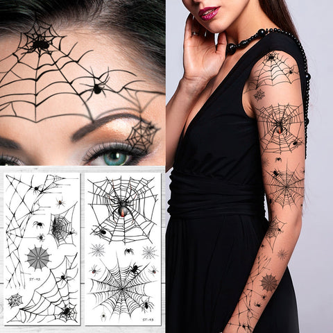 Supperb Temporary Tattoos - Horror Cobweb Spider Web Halloween Tattoo Sleeve Large Tattoo Full Arm Tattoo Face Tattoo