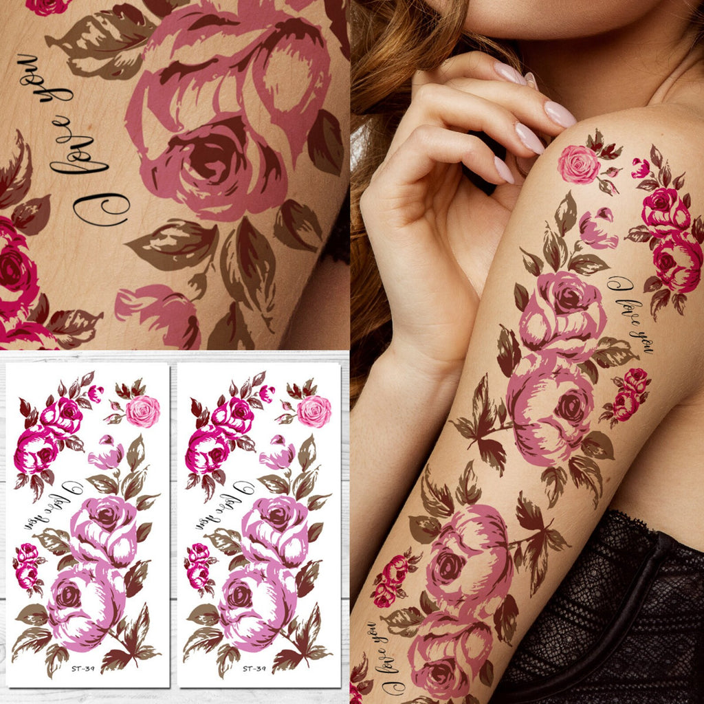 Supperb® Temporary Tattoos - Rosebud Rose Blooming Tattoo Sleeve Large Tattoo Full Ar