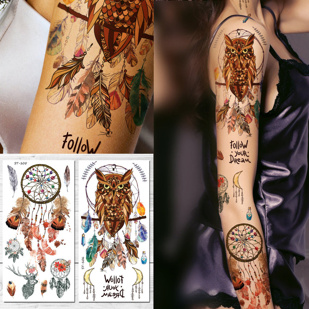 Supperb Temporary Tattoos - Owl Dream Catcher feather Tattoos, Dreamcatcher Tattoos, Sleeve Arm Tattoo, Bohemian Temporary Tattoo (Set of 2)