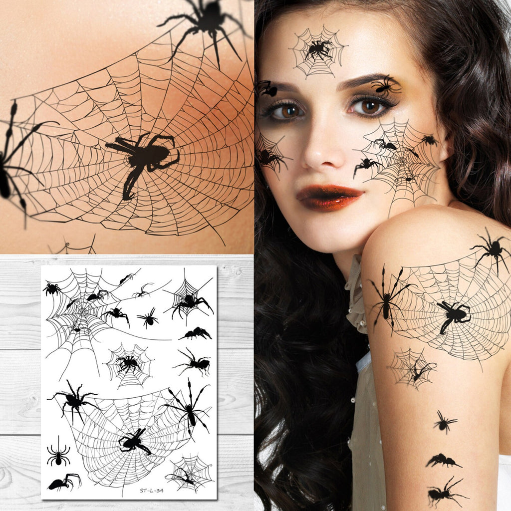 Supperb® Temporary Tattoos - Halloween Face Tattoos Horror Cobweb Spider Web Tattoo