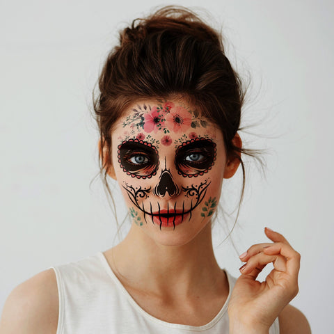 Supperb Halloween Face Tattoo Day of the Dead Sugar Skull Wildflower Temporary Face Tattoo Kit