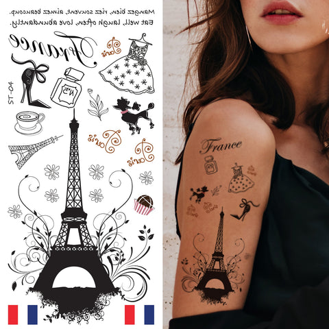 Supperb® Temporary Tattoos - I Love Paris, France Eiffel Tower