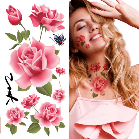 Supperb® Temporary Tattoos - Pink Roses Grandiflora Roses Tattoos (Set of 2)