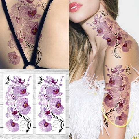 Supperb® Temporary Tattoos - Violet Orchids Blooming Tattoo Sleeve Large Tattoos (Set of 2)