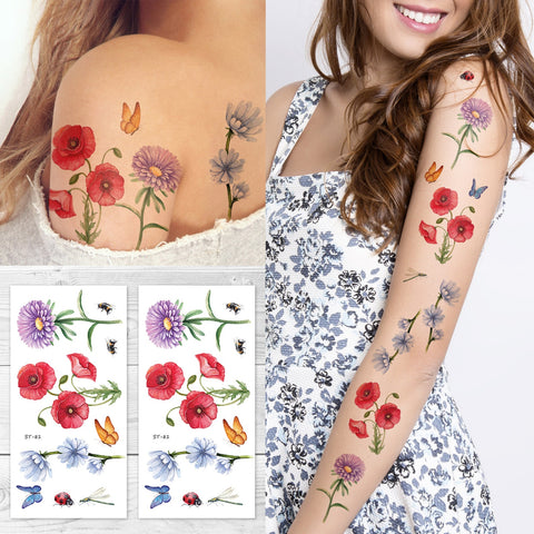 Supperb Temporary Tattoos - Hand drawn Colorful Flower Tattoo Sleeve Tattoos Arm Floral Tattoos