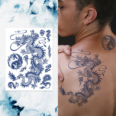 Supperb Semi-Permanent Tattoo - Blue Dragon Temporary Tattoos, Lasts 1-2 Weeks