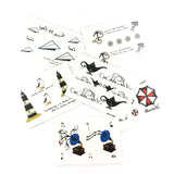 6-Sheets Romantic Assortment Temporary Tattoos Stickers - Tea Pot, Lighthouse, Phonograph, Anchor, Paper Planes Tattoos