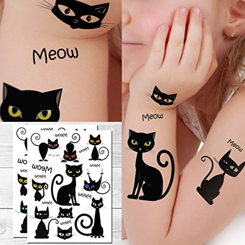 Supperb Temporary Tattoos - Black Cute Cats (Set of 2)