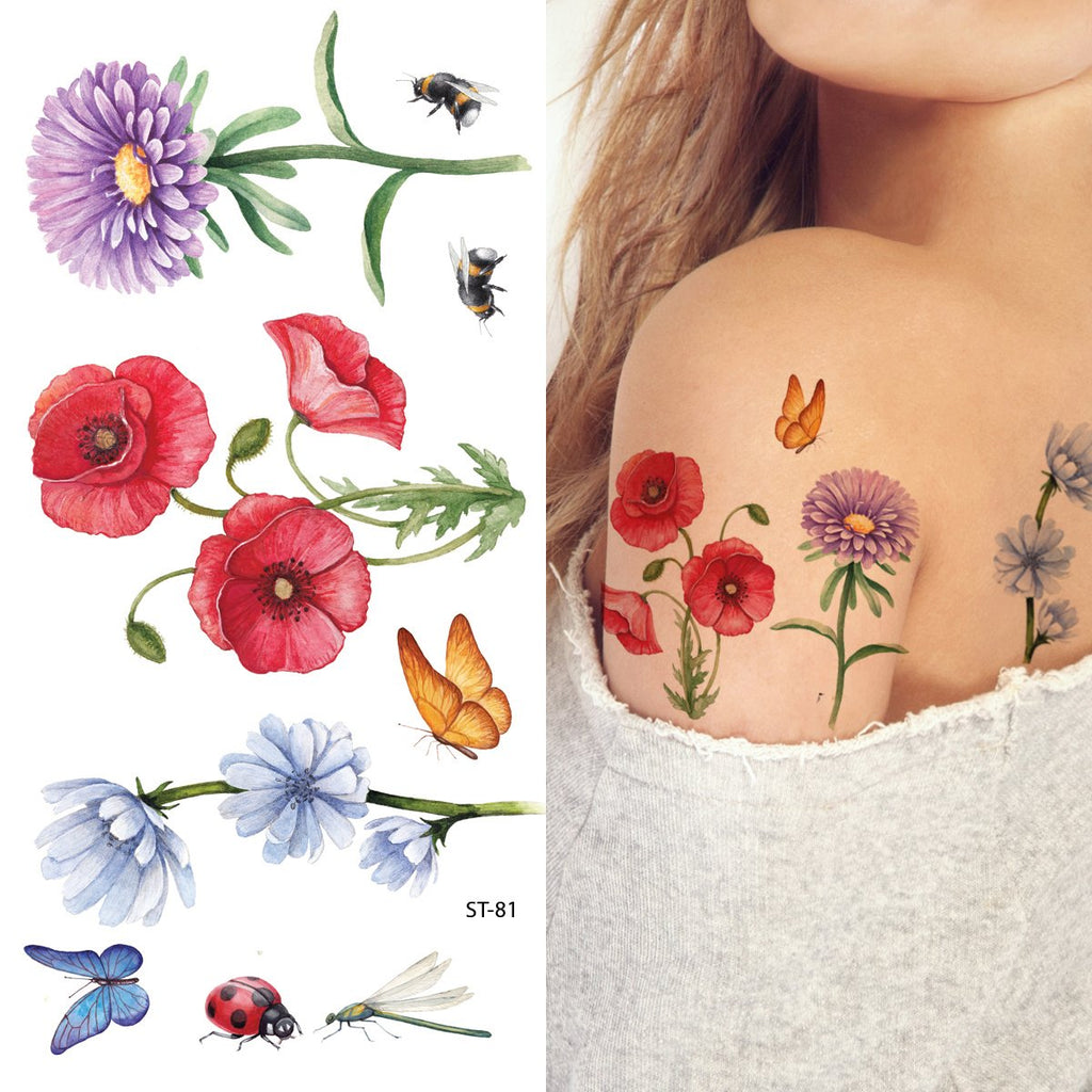 Supperb Temporary Tattoos - Hand drawn Colorful Flower