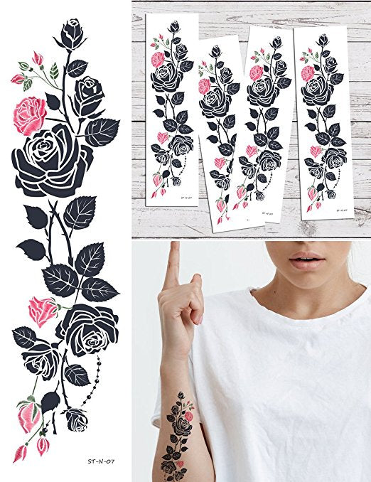 Supperb Temporary Tattoos - Pink Tribal Flower Vine Temporary Tattoo Tattoos (Set of 4)