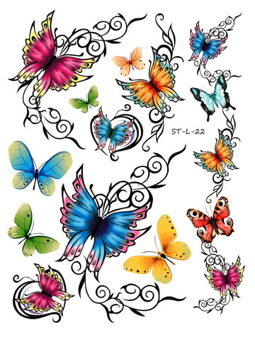 Supperb Temporary Tattoos - Elegant Colorful Butterflies Tattoo Large