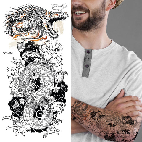 Supperb Temporary Tattoos - Two Black and White Dragons (Set of 2)