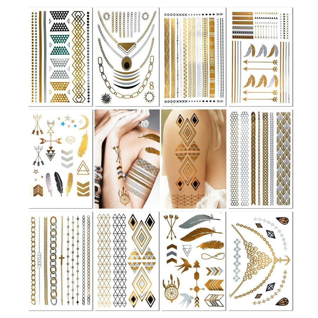 Amazon.com: Variety! 6 Pages Metallic Temporary Tattoos by Golden Ratio  Tats, Gold and White Masquerade Tattoos, Festival Face Paint. : Beauty &  Personal Care