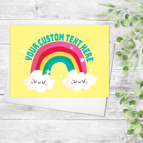Personalized Rainbow Card Yellow All Occasion Cards Custom Rainbow Cards Rainbow Clouds Card Notecards Friendship Cards Personalized gifts