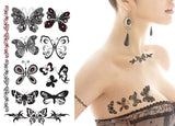 Supperb® Temporary Tattoos - Cute Black Tribal Butterflies Temporary Tattoo