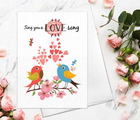 Supperb Fine Art Greeting Card Valentine's Day Card Love Birds Sing You a Love Song Card Wedding