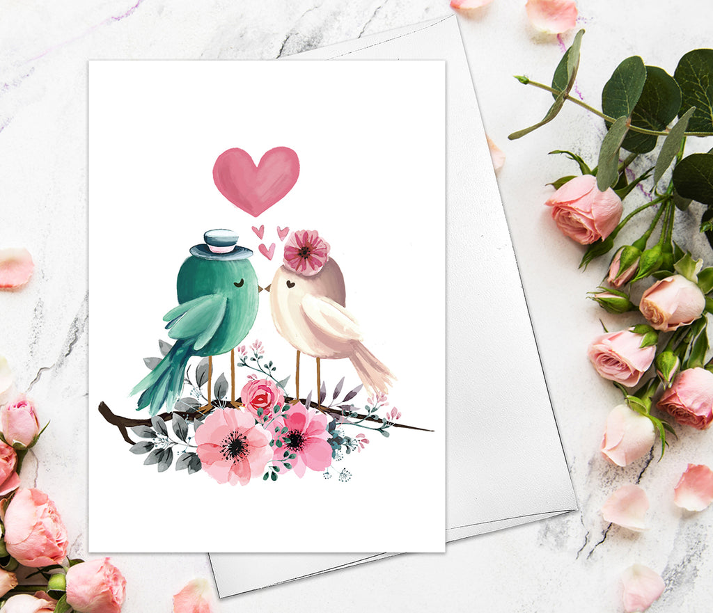 Supperb Greeting Card - Valentine's Day Card - Watercolor Love Birds Card for Boyfriend Girlfriend