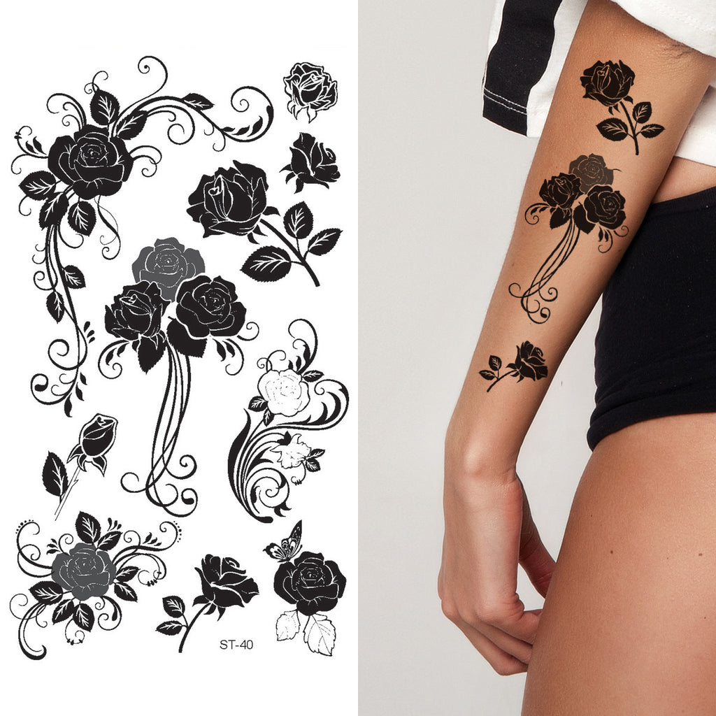 Supperb® Temporary Tattoos - Tribal Black Roses Temporary Tattoo