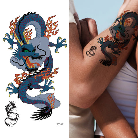 Supperb® Temporary Tattoos - Blue Dragon on Fire