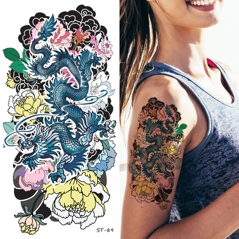 Supperb® Temporary Tattoos - Dragon in the Flowers & Clouds (Set of 2)