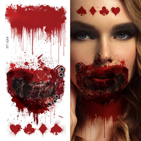 Supperb® Temporary Tattoos - Bleeding Zombie Mouth Wound, Scar Bloody mouth and teeth Vampire Zombie Halloween makeup Halloween Tattoos