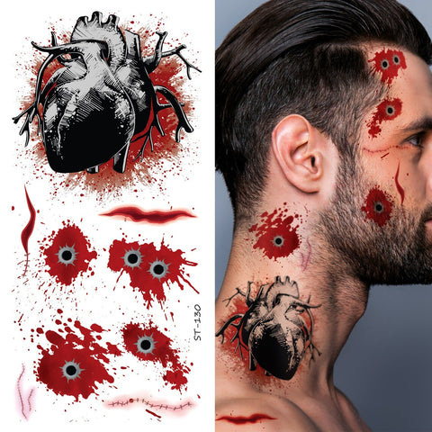 Supperb® Temporary Tattoos - Bleeding Bullet Wound, Scar, Heart Halloween Halloween Vampire Zombie Tattoos
