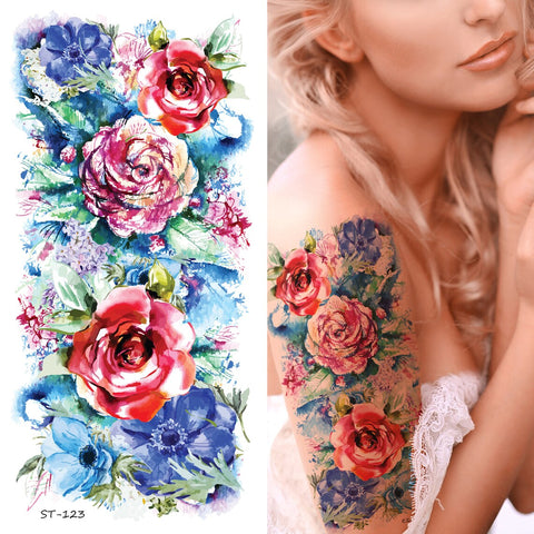 Supperb Large Temporary Tattoos - Watercolor Painting Bouquet of Summer Flowers II