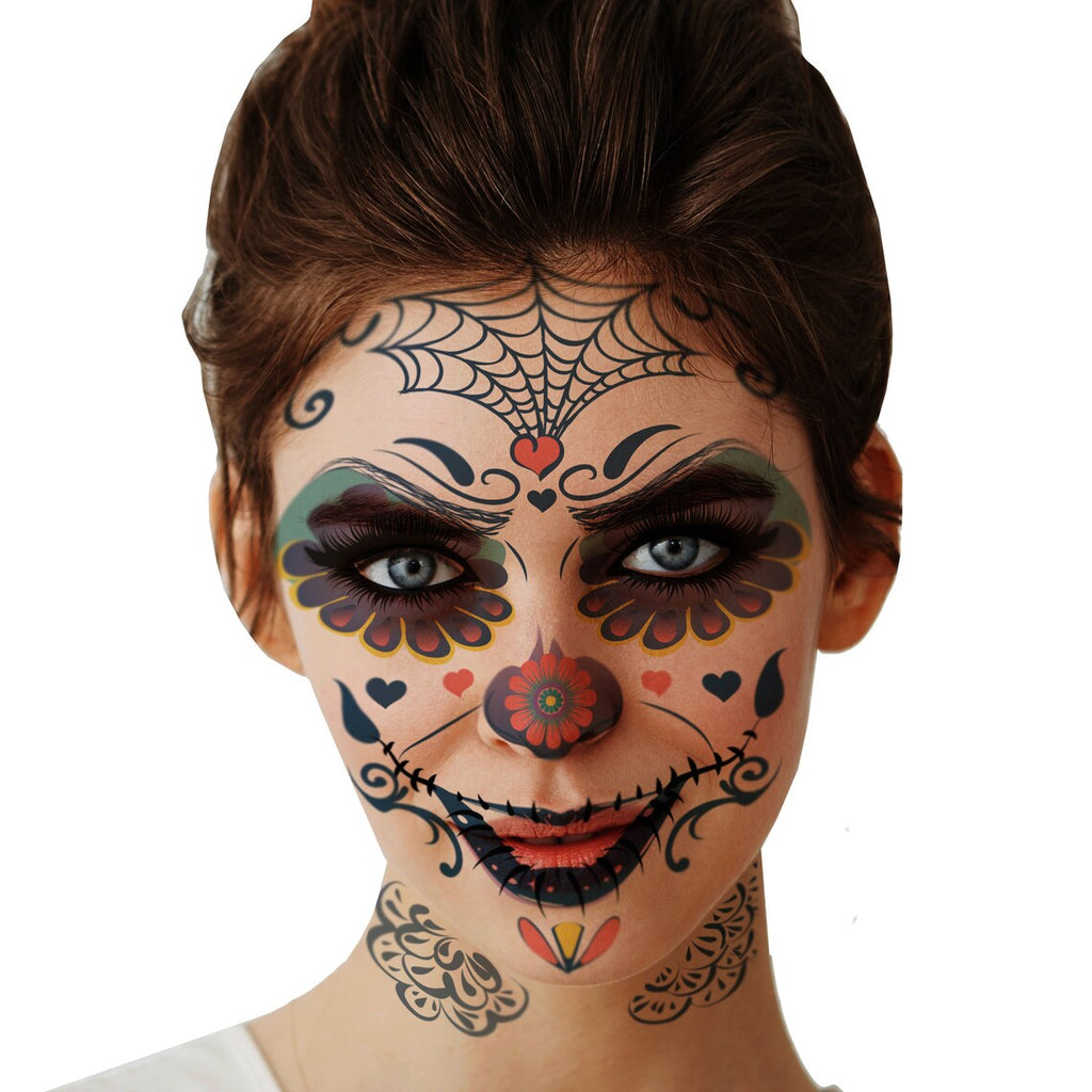 Supperb Halloween Face Tattoo Day of the Dead Sugar Skull Spider Temporary Face Tattoo Kit