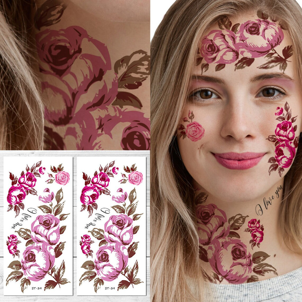 Supperb Temporary Tattoos - Rosebud Tattoos Face Tattoo Rose Temporary Face Tattoo Rose Arm Tattoos (Set of 2)