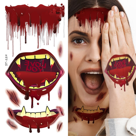 Supperb® Temporary Tattoos - Bleeding Vampire Mouth Wound, Joker Mouth Hand Tattoo Scar Bloody Zombie Halloween makeup Halloween Tattoos