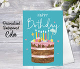 Supperb Personalized Greeting Card - Birthday Cake Card Custom Birthday Card Add Name Personalize Color Happy Birthday Greeting Card
