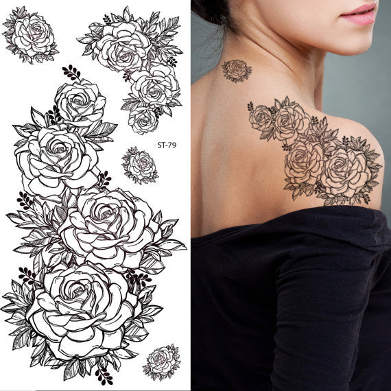 Supperb Temporary Tattoos - Hand Drawn Black & White Roses