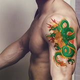 Supperb Large Temporary Tattoos - Green Dragon on Fires