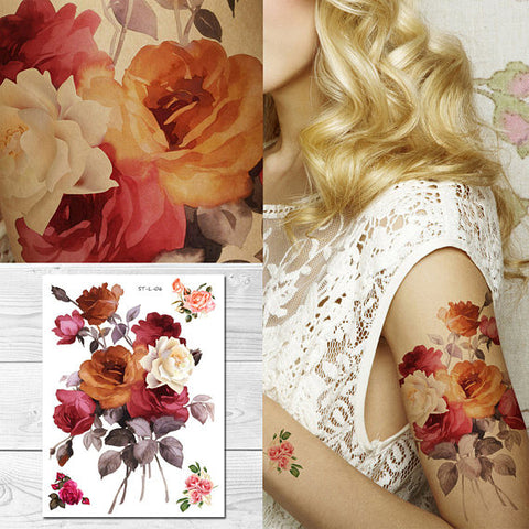Supperb Large Temporary Tattoos - Watercolor Roses Bouquet