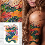 Supperb Large Temporary Tattoos - Gorgeous Green Dragon in Clouds