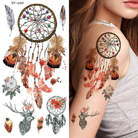 Supperb Temporary Tattoos - Dream Catcher Dreamcatcher Colorful Feather Bohemian Tattoo (Set of 2)