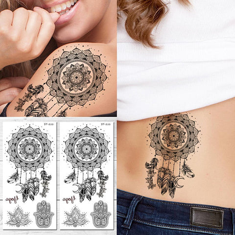 Supperb Temporary Tattoos - Black Dream Catcher Dreamcatcher Colorful Feather Bohemian Tattoo (Set of 2)