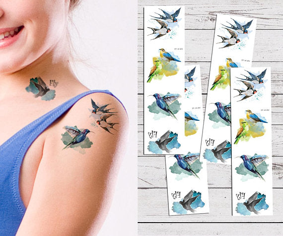 Supperb® Temporary Tattoos - Hummingbird & Swallow Temporary Tattoo Tattoos (Set of 4)