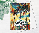 Supperb Fine Art Greeting Card - Hawaii Beach Tree Greeting Card Watercolor Summer beach Sunset