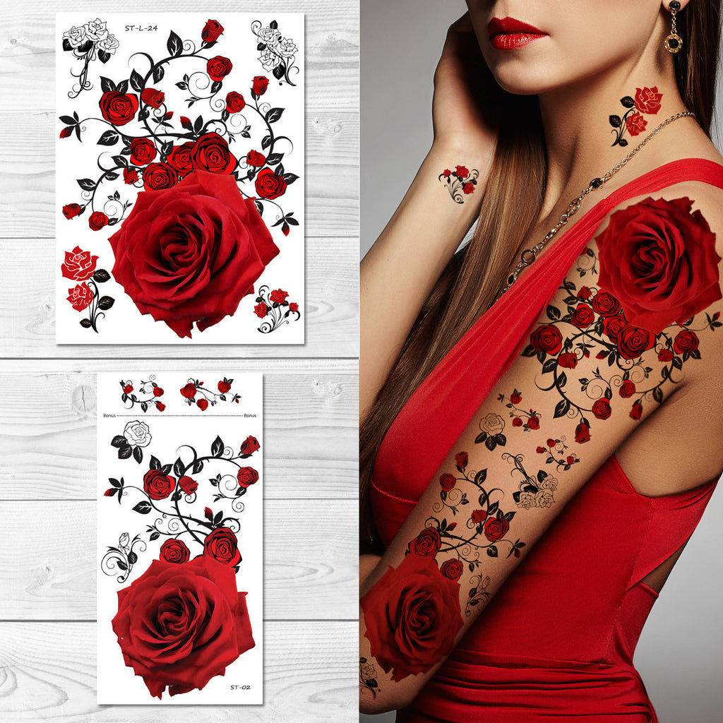 Supperb® Temporary Tattoos - Red Roses Tattoo Sleeve Large Tattoo Arm Tattoo