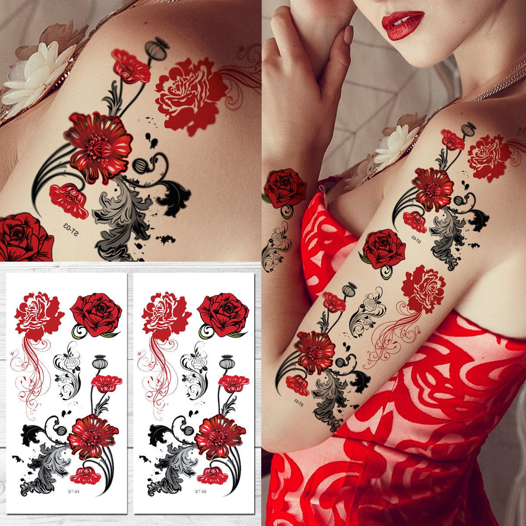 Supperb® Temporary Tattoos - Europe Beauties Red Roses Tattoo Sleeve Large Tattoo Arm Tattoo