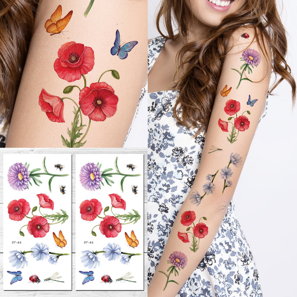 Supperb Temporary Tattoos - Hand drawn Colorful Flower Tattoo Sleeve Large Tattoo Arm Tattoo
