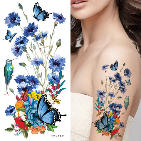 Supperb Temporary Tattoos - Hand drawn Watercolor Painting Bouquet of Summer Flowers butterflies hummingbird