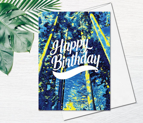 Supperb Happy Birthday Fine Art Greeting Card Friendship Big Trees Forest Happy Birthday Boyfriend Fathers Card