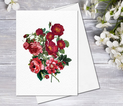 Supperb Fine Art Greeting Card - Red Floral Fine Art Note Cards with Envelopes Floral Blank Watercolor Card Flower Greeting Cards Anniversary Mother's day Greeting Cards