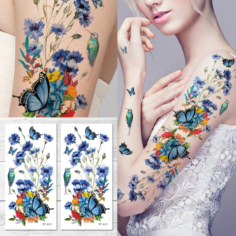 Supperb Temporary Tattoos - Watercolor Bouquet of Summer Flowers butterflies hummingbird  Tattoo