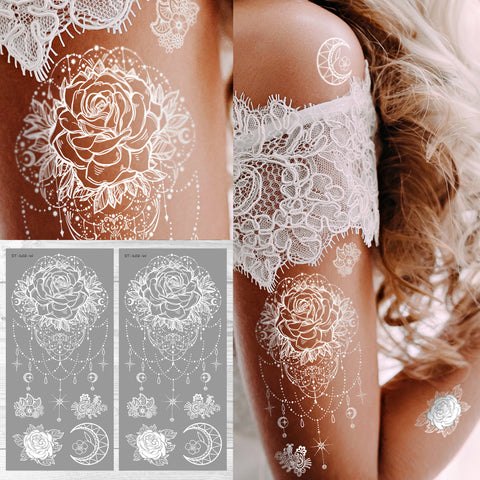 Supperb White Temporary Tattoos - Inspired Mandala Rose Mehndi Design Jewelry Healing Yoga Meditation Tattoo White Henna Tattoo