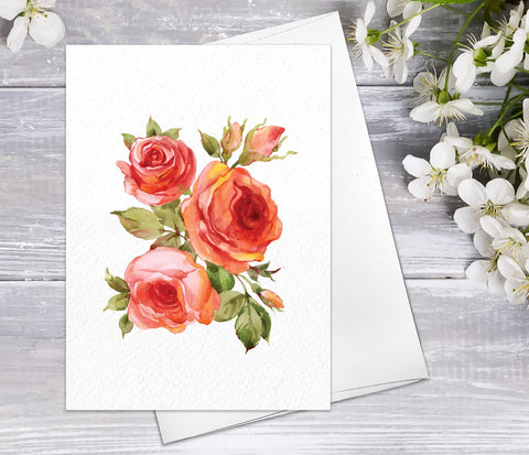 Wildflower Floral Flower Joyce Tea Rose Watercolour Card Flower Greeting Cards Anniversary Mother's day Valentine's Day Blank Greeting Card